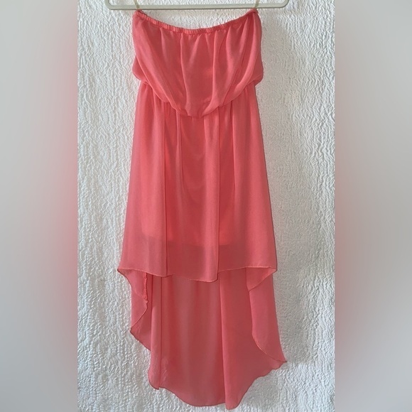 Poetry Clothing Strapless Sheer Overlay High-Low Mini Dress - Picture 1 of 4